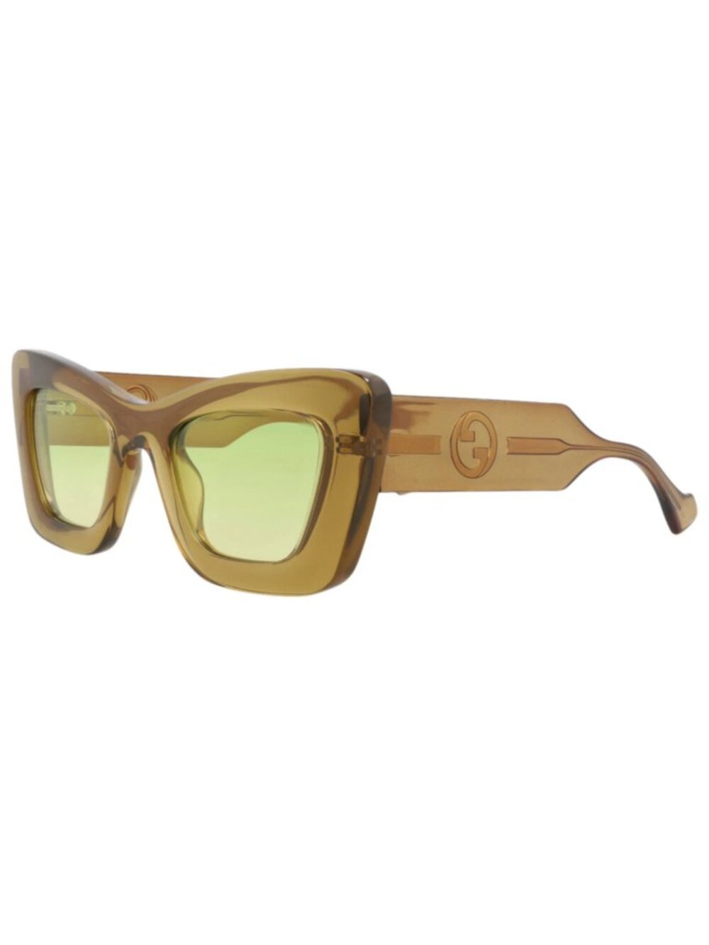New Gucci Women's Sunglasses Cat Eye Injection Frame Brown Brown Green